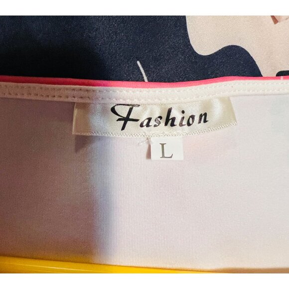 Womens Fashion Long-Sleeve Floral Print Dress Pink & White Large - Picture 3 of 3